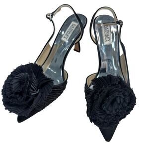 Badgley Mischka Blaire Black Satin Floral Slingback Heels Wedding Guest – Size 8
